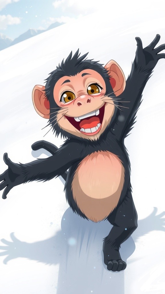 Monkey and Cat Build Snow House at Sunset