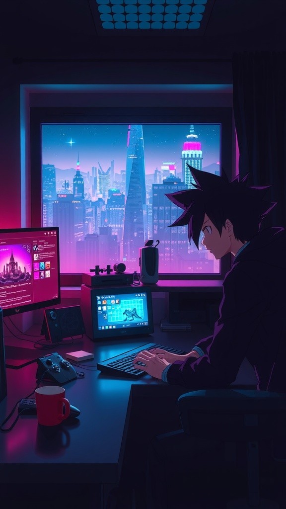 Cyberpunk Gamer Boy in the Dark