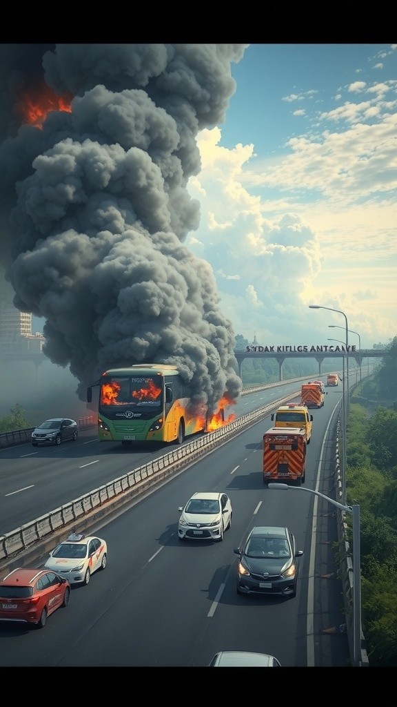 Bus AKAP Terbakar di Tol Semarang Krapyak