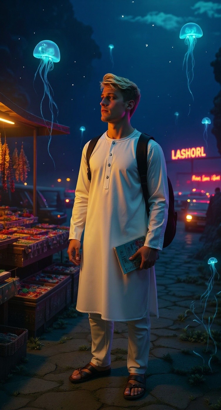 A Russian Visits Minara Pakistan in Traditional Dress