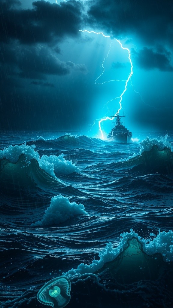 Colossal Sea Monster Attacks Warship in Dramatic Storm