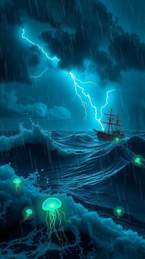 Titanic Tentacle Clash: A Stormy Sea Battle