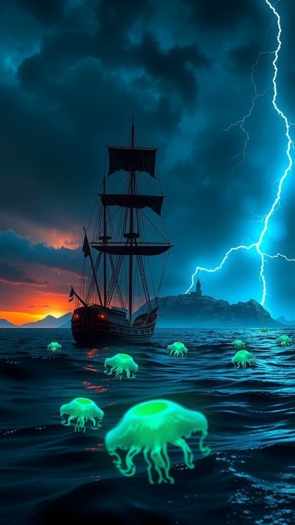 Epic Kraken Assault: Glowing Eyes and Fiery Chaos