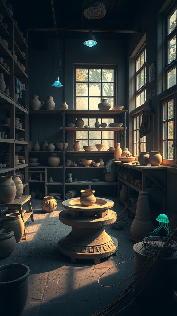Milo's Quiet Morning in the Pottery Workshop