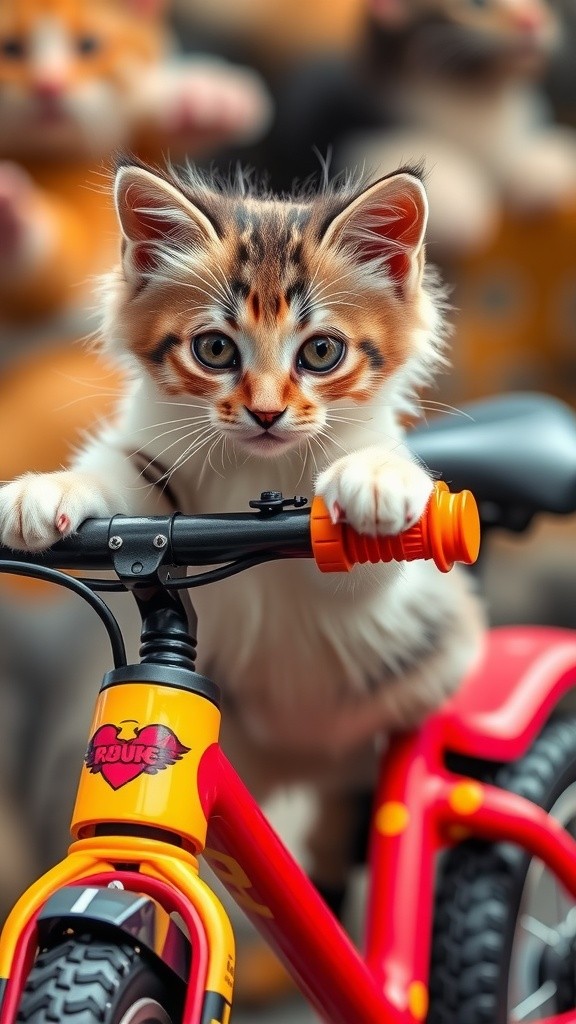 Kucing Kecil Belajar Naik Sepeda