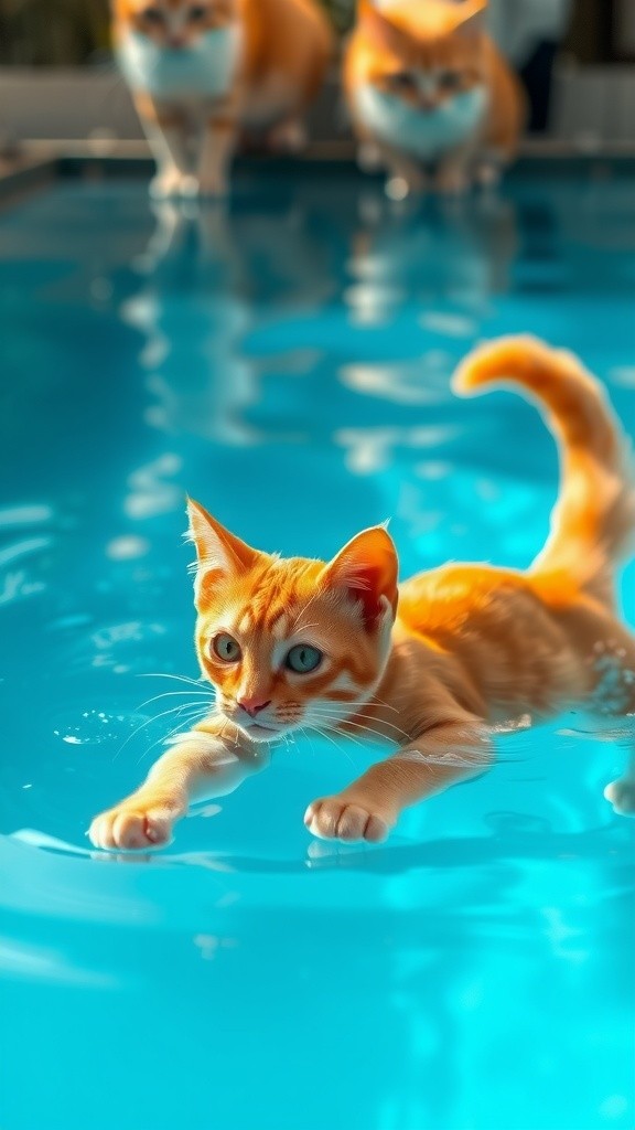Kucing Anggun Berenang di Kolam