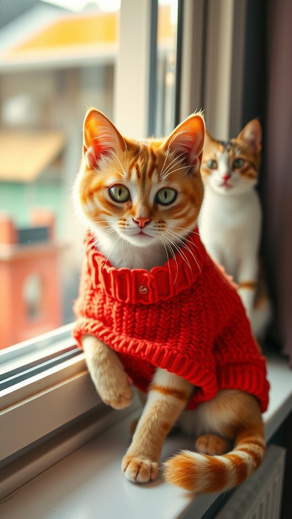 Kucing Imut dengan Sweater Rajut Cerah