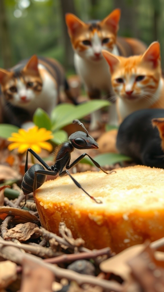 The Power of Teamwork: Ants Carrying Bread