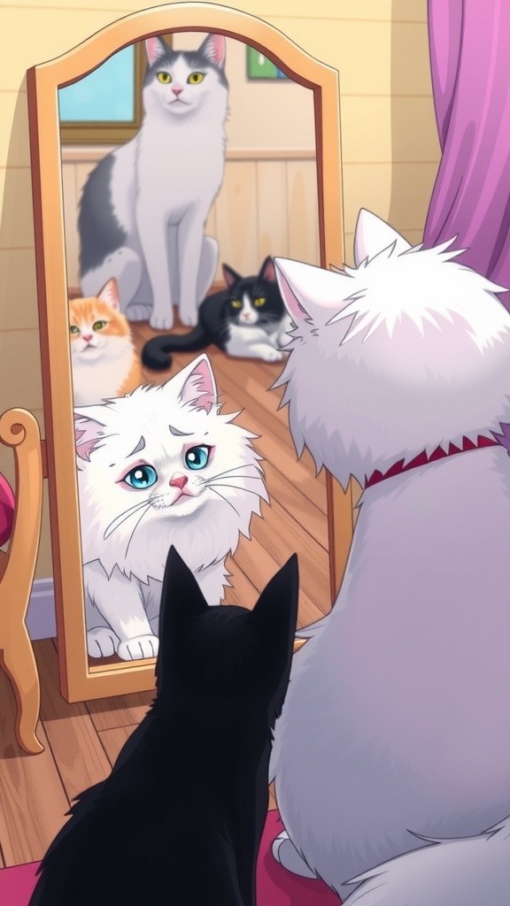 Mochi dan Cermin: Ketakutan Kucing Putih