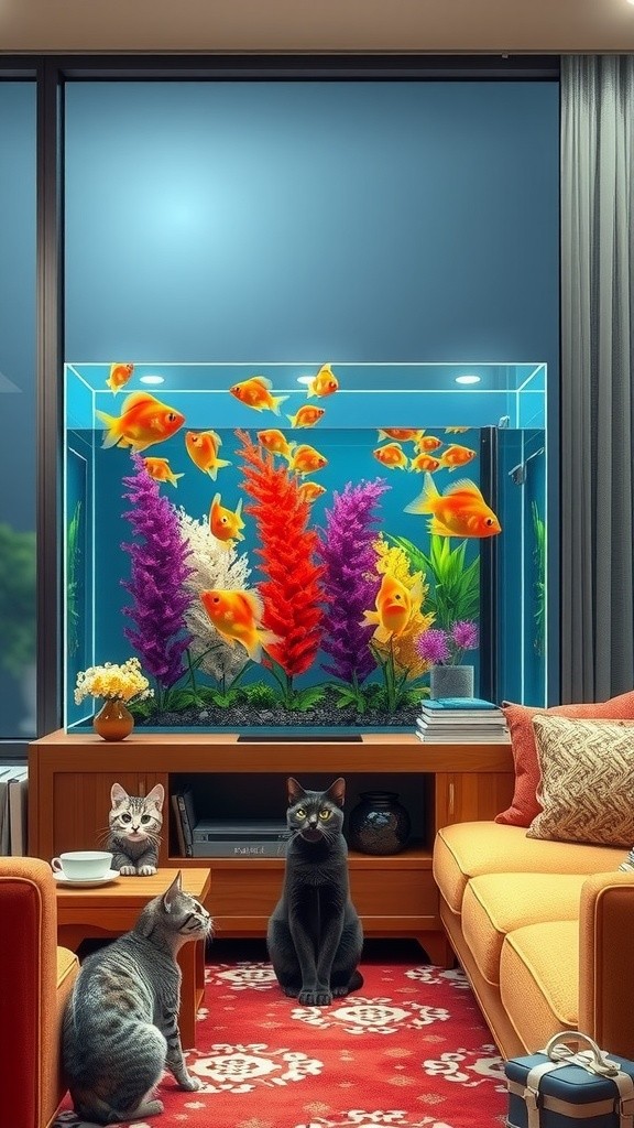 Kucing Penasaran dan Ikan di Akuarium