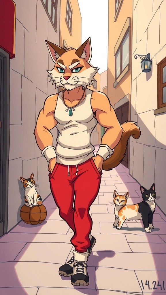 Buffcat Takes Charge in Neon Alley!