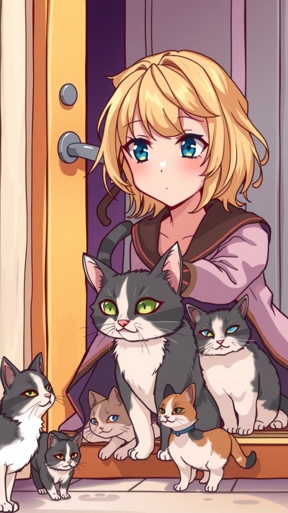 The Little Girl and the Stray Cat's Kittens