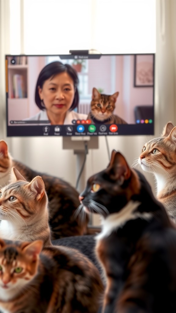 Kucing Gemuk Presentasi Ide Bisnis di Rapat Zoom
