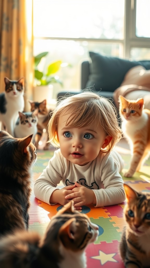 Cat Plays with Baby