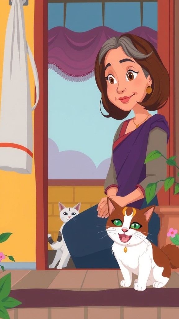 The Old Lady and Her Feline Friends