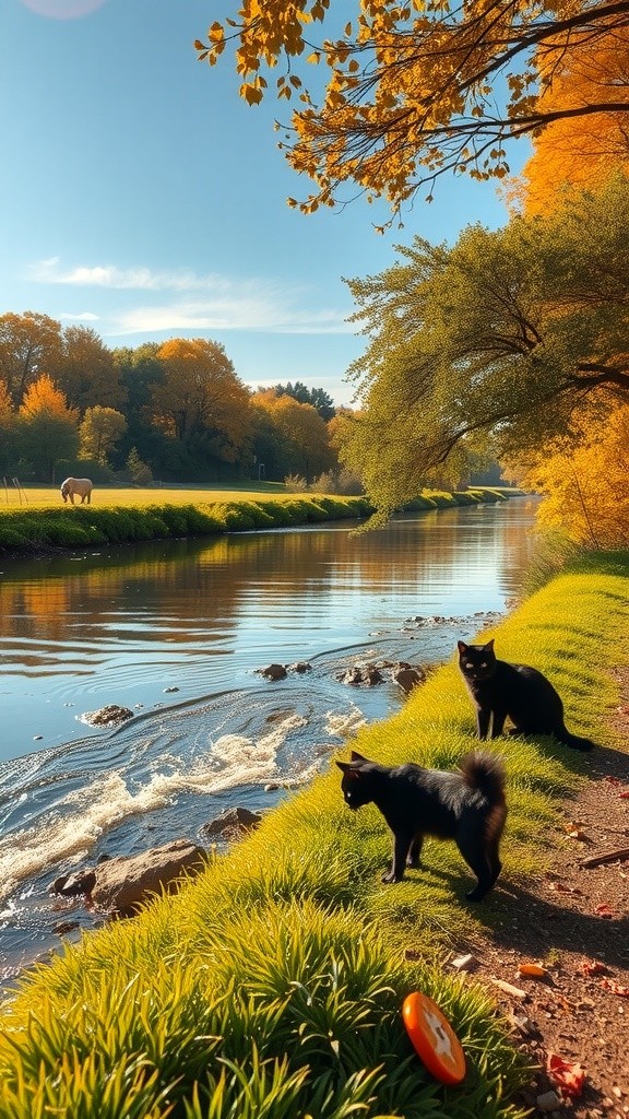 Cute Baby Girl Walking with Cow by River
