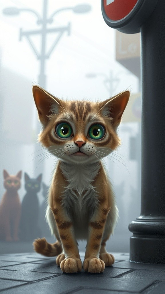 Skinny Poor Cat Begging on the Street