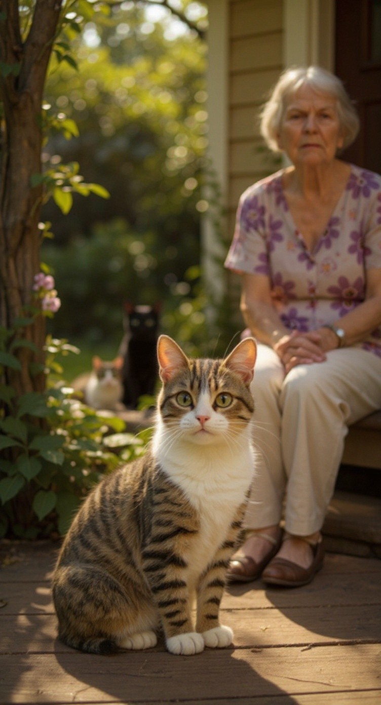 From Stray to Friend: The Old Lady and the Cat