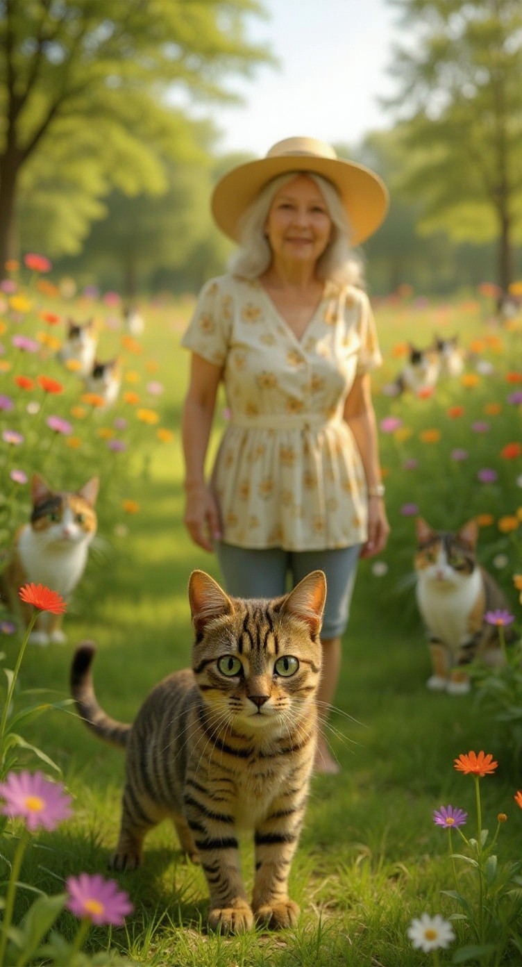 The Old Lady and the Stray Cat Family