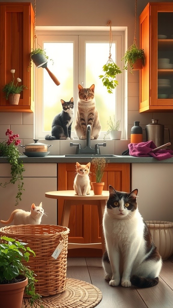 An Orange Cat Cooking Molokhia