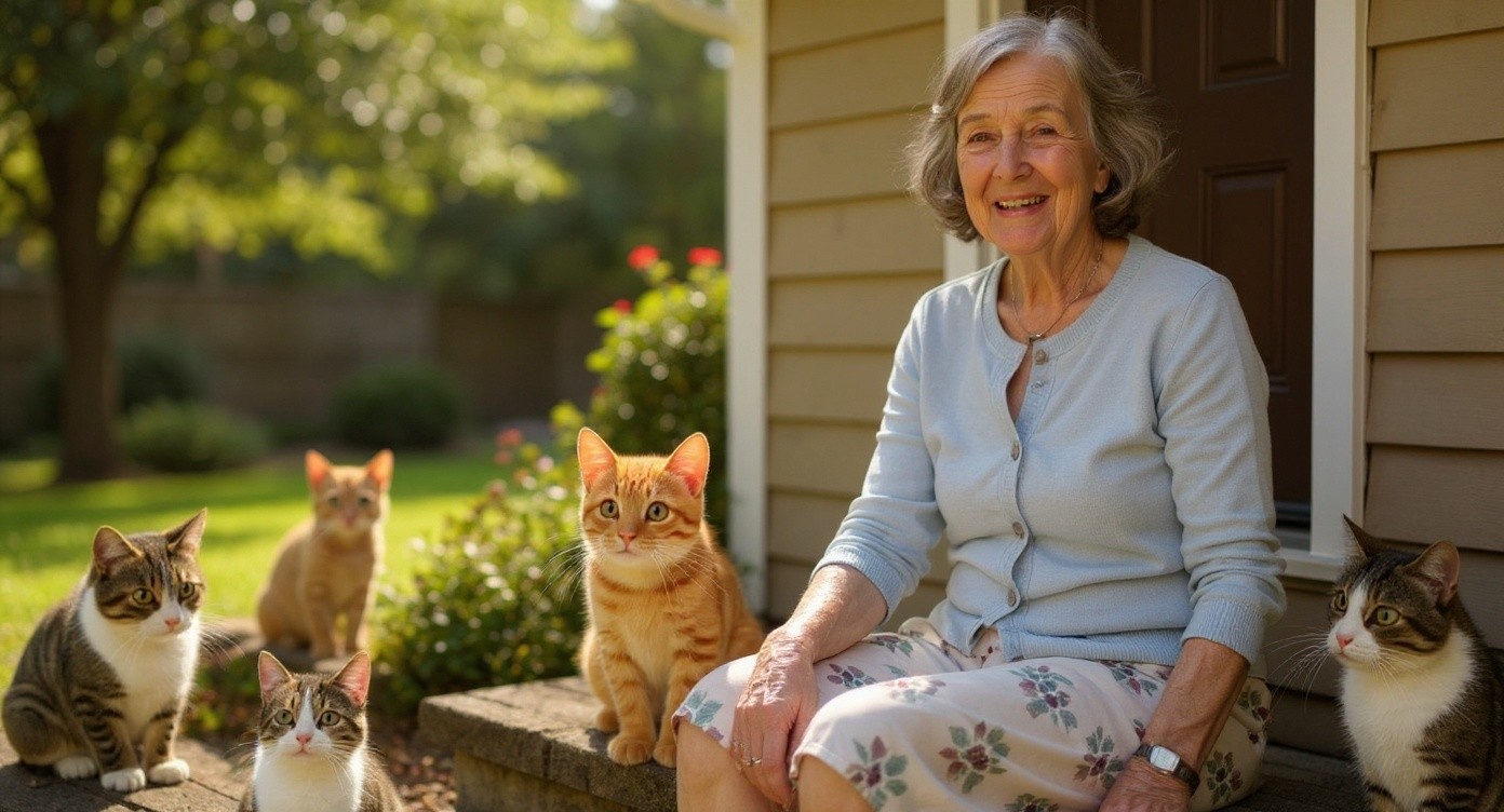 The Old Lady and Her Feline Friends