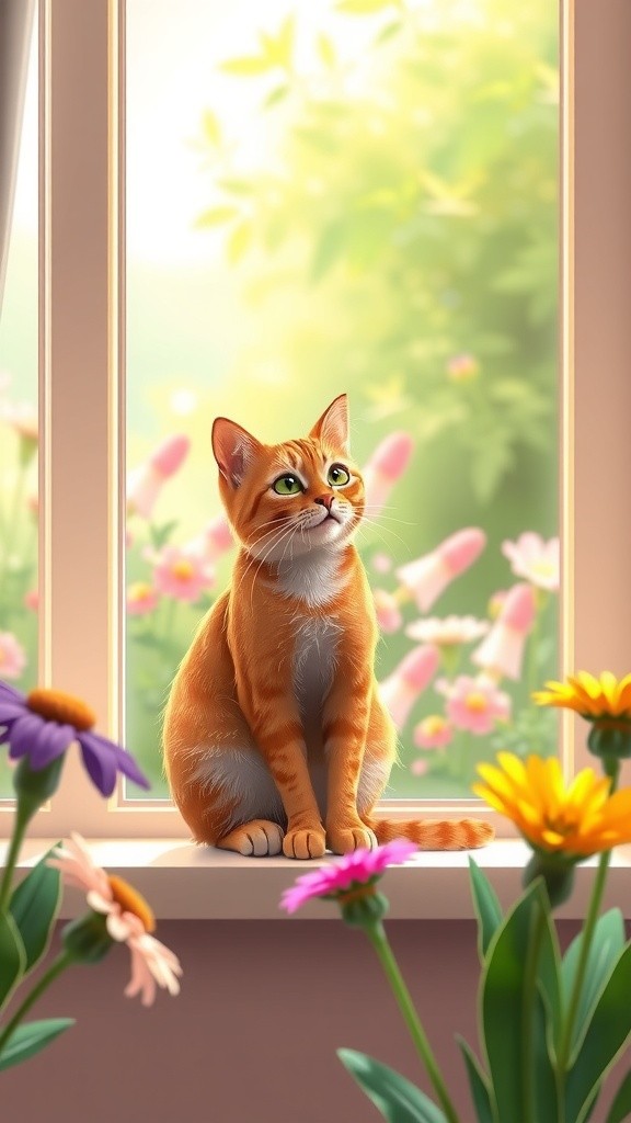 Sad Gingercat Meows by the Window