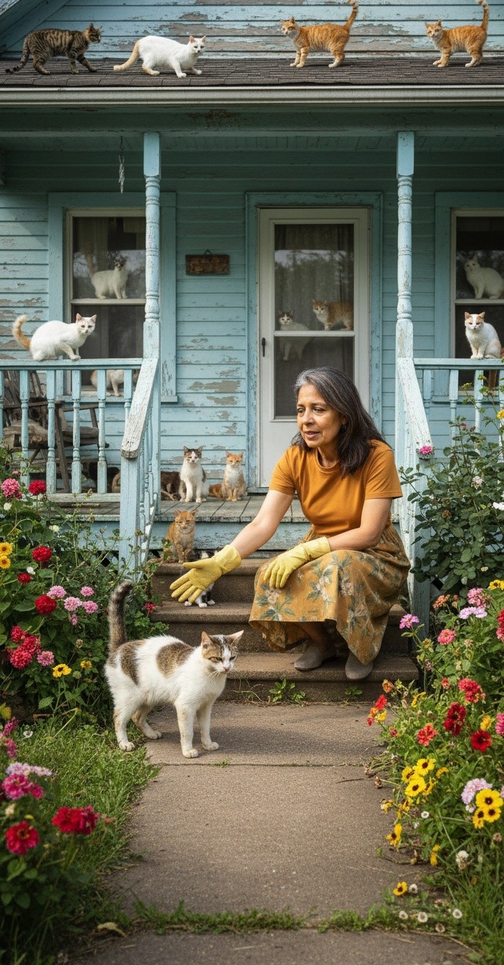 The Old Lady and the Stray Cat's Kittens