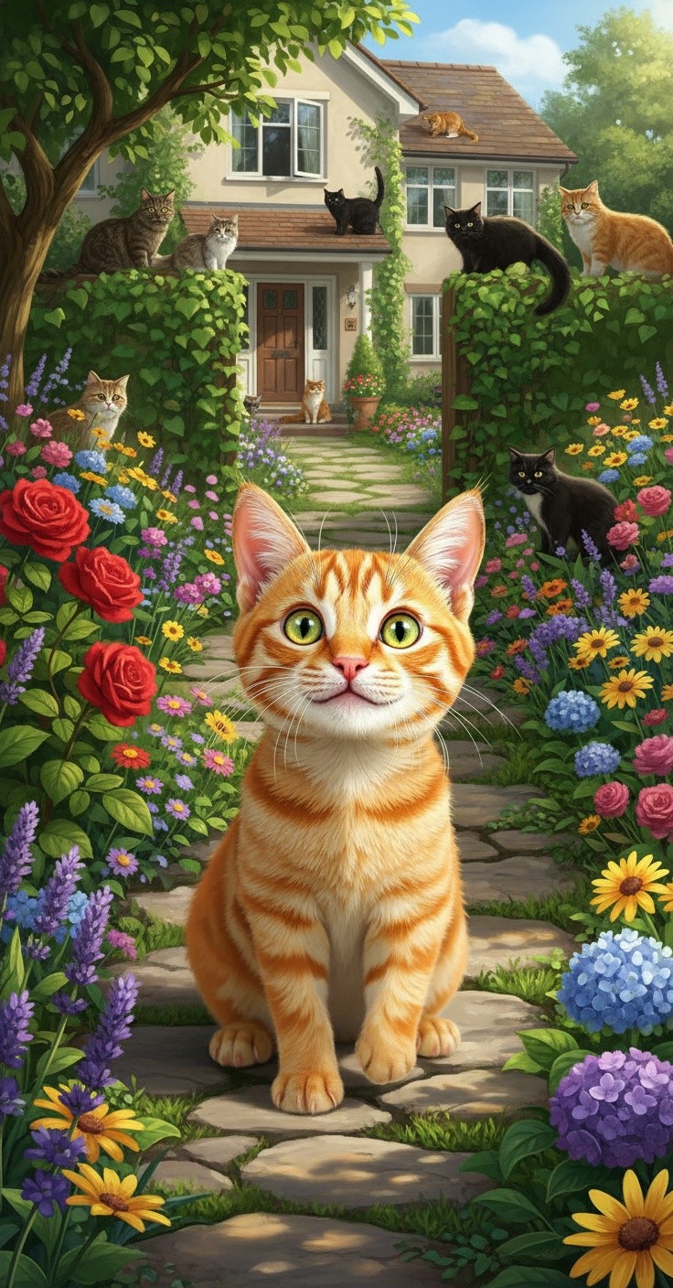 The Old Lady and Her Feline Friends