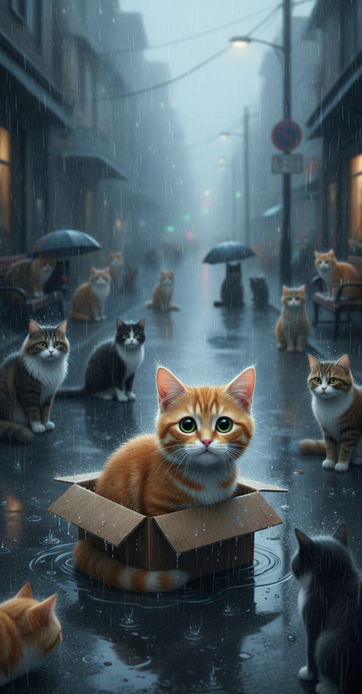 Kesepian Anak Kucing di Pagi Hujan