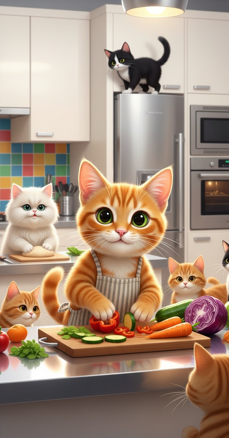 Le Chat Chef : Un Délicieux Repas en Cuisine!