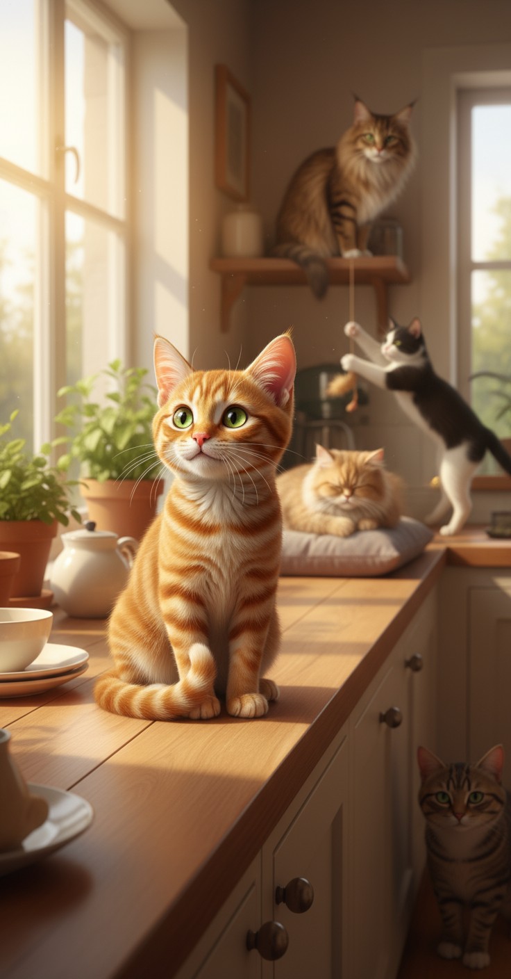 Cute Cats Enjoying Jelly