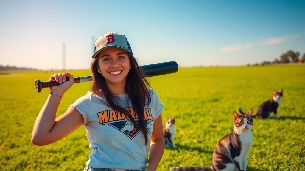 Child with Cat on Head in Field