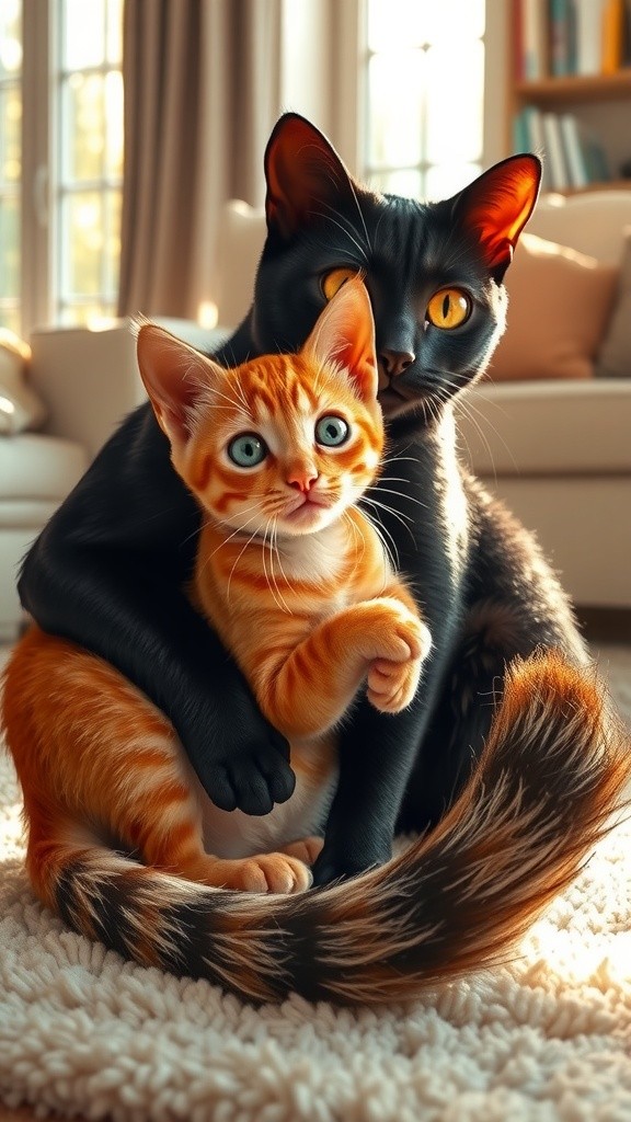 Cats Playfully Battling Over a Woolen Ball