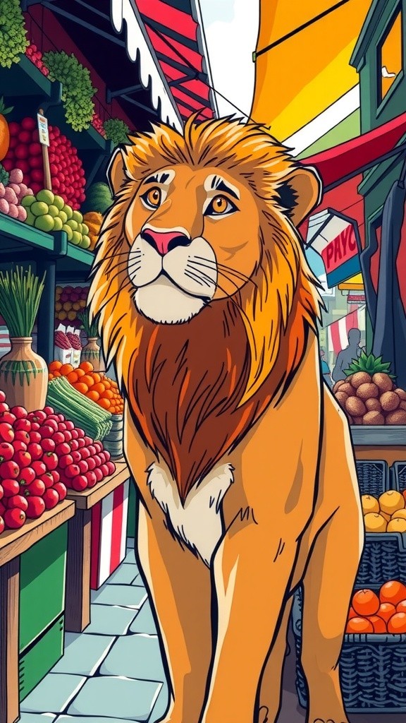 A Lion Shopping for Groceries