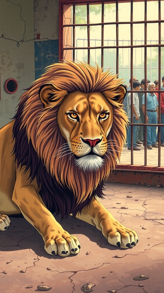 The Hungry Lion's Frustration in the Zoo