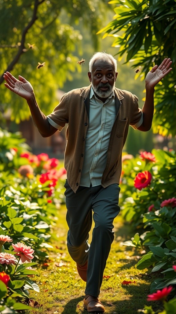 Kakek Panik Diserang Lebah di Kebun