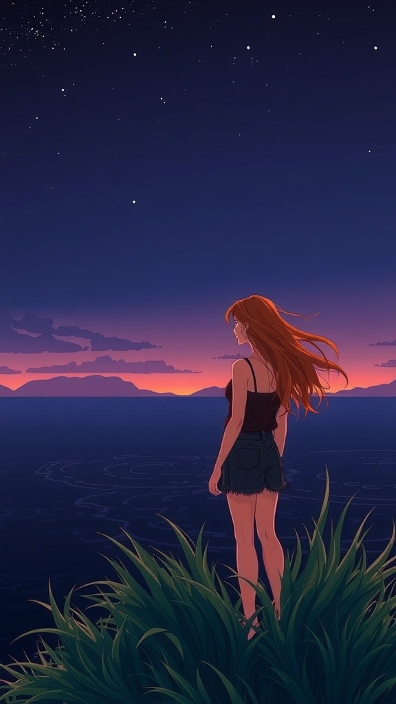 Peaceful Descent: A Girl's Underwater Leap at Dusk