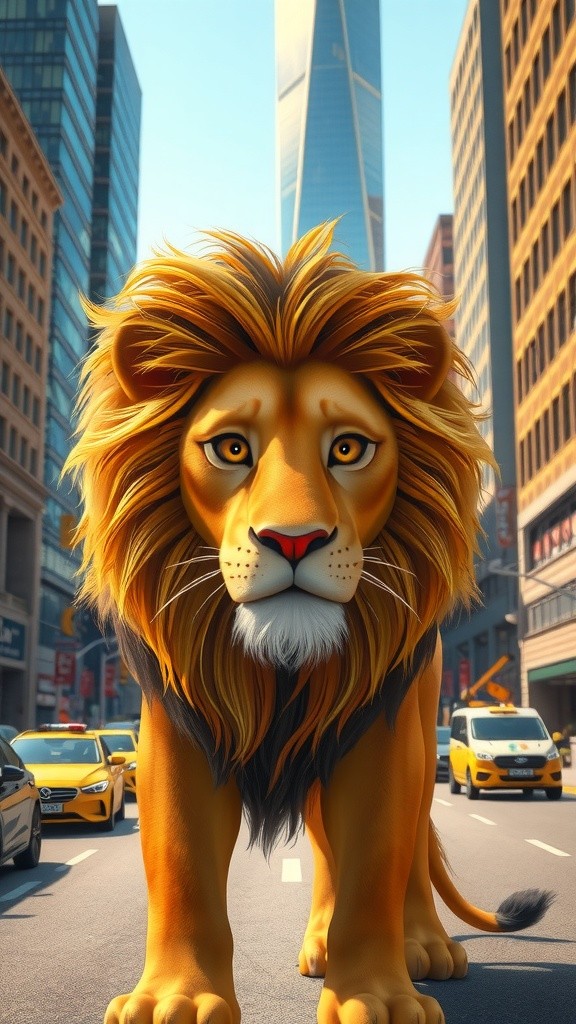 Urban Roar: A Lion's Comedic Journey Home