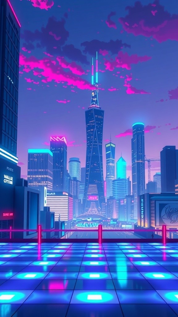 Neon Robot Dance Party in Futuristic City
