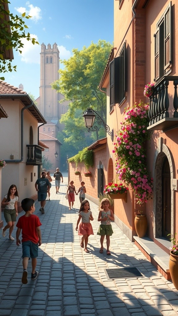 Baby Enjoying a Snack on a Scenic Village Road