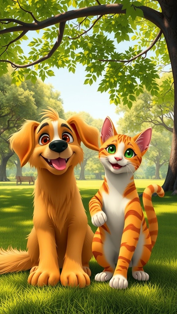 Cat and Dog Enjoying Ice Cream