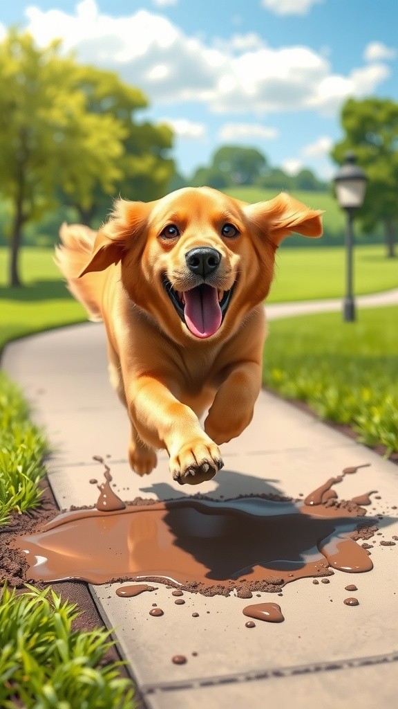 Dog Jumps in Puddle and Gets Cleaned Up