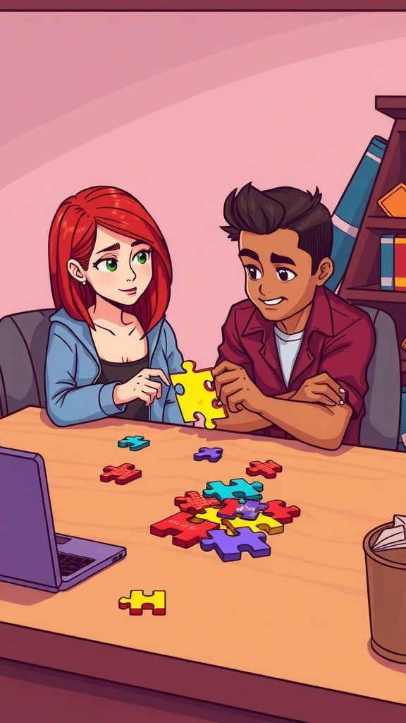 Friends Assembling a Puzzle of a Shooting Game
