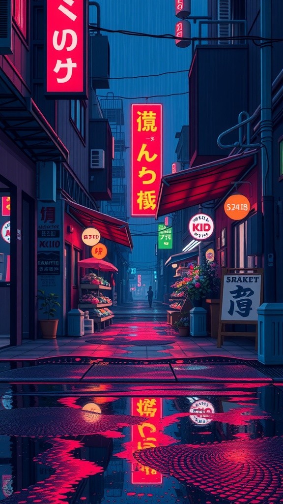 Urban Alley Market: A Dance of Rain and Reptiles under Neon Lights