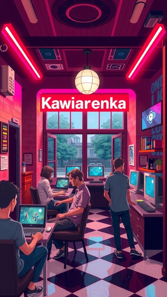 Kawiarenka: Gaming & Anime Vibes w Neonowym Świecie!