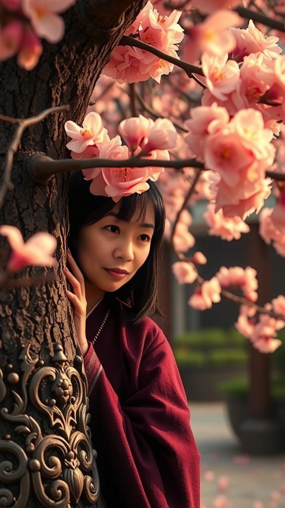 Secretly Watching: Anime Girl with a Red Rose
