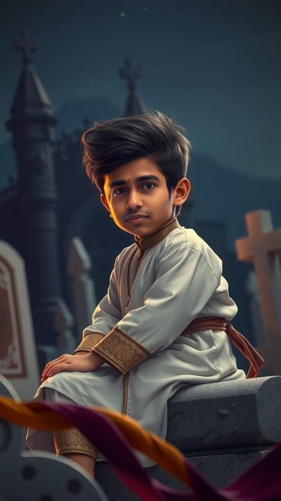A Flicker of Solitude: A Boy's Vigil in the Graveyard