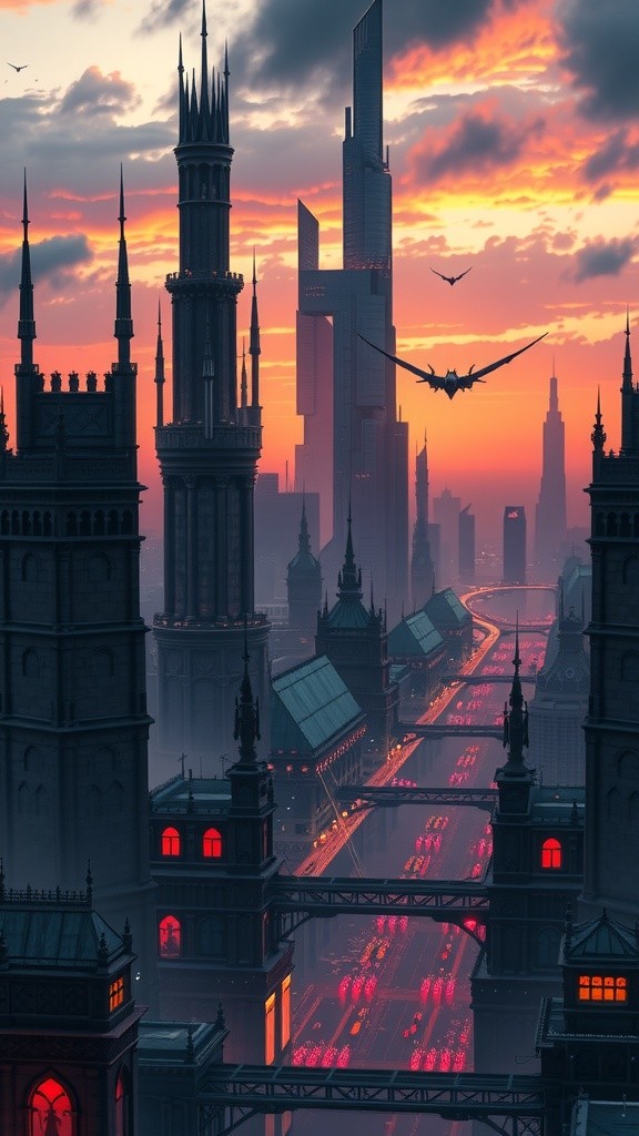 Vibrant Futures: A Sunset Cityscape of Energy and Diversity