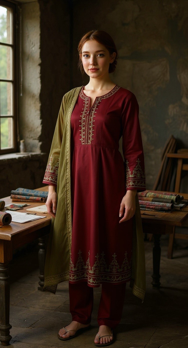American Girl in Pakistani Dress at Minar-e-Pakistan