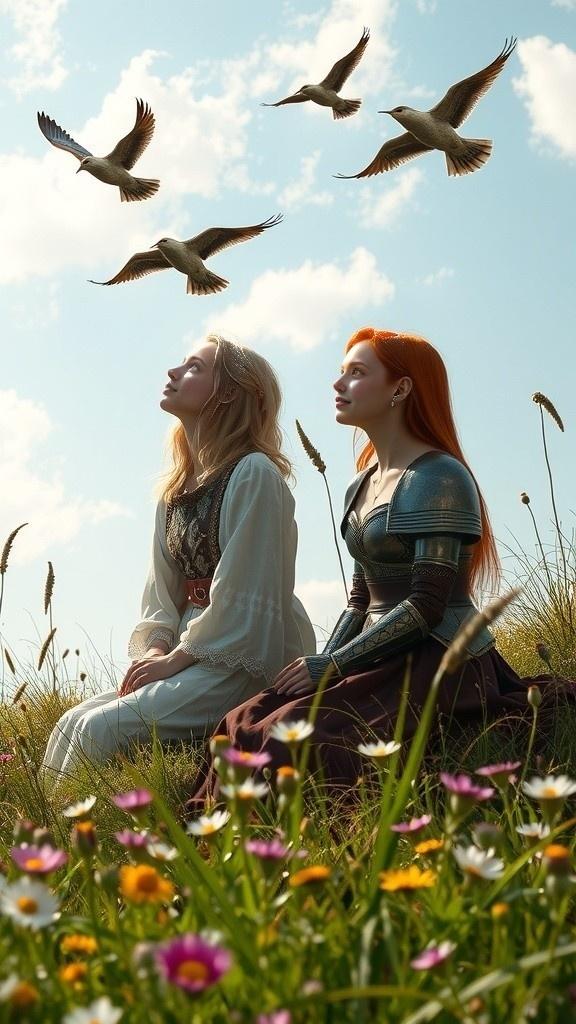 Girls Soar with Birds in the Sky